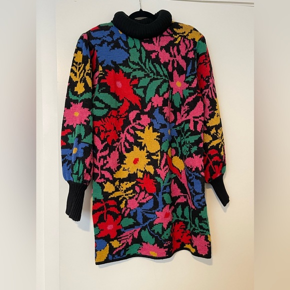 NEW FARM Rio Tropical Garden Sweater Dress Turtleneck Size M - Picture 3 of 13